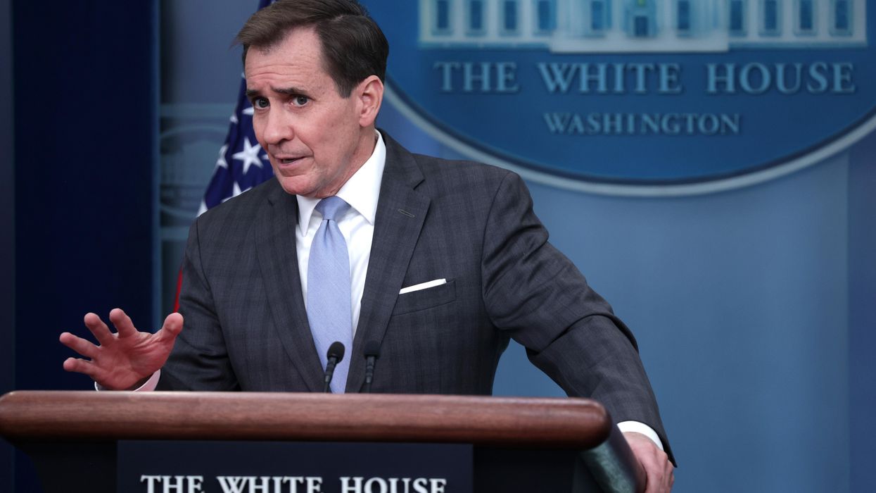 Coordinator for Strategic Communications at the National Security Council John Kirby speaks during a daily news briefing