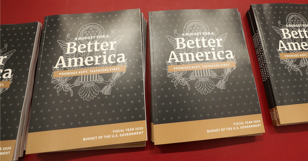 Copies of volume 1 of President Donald Trump's new budget for Fiscal Year 2020 that has been delivered to the House Budget Committee, on March 11, 2019 in Washington, D.C. (Photo: Mark Wilson/Getty Images)