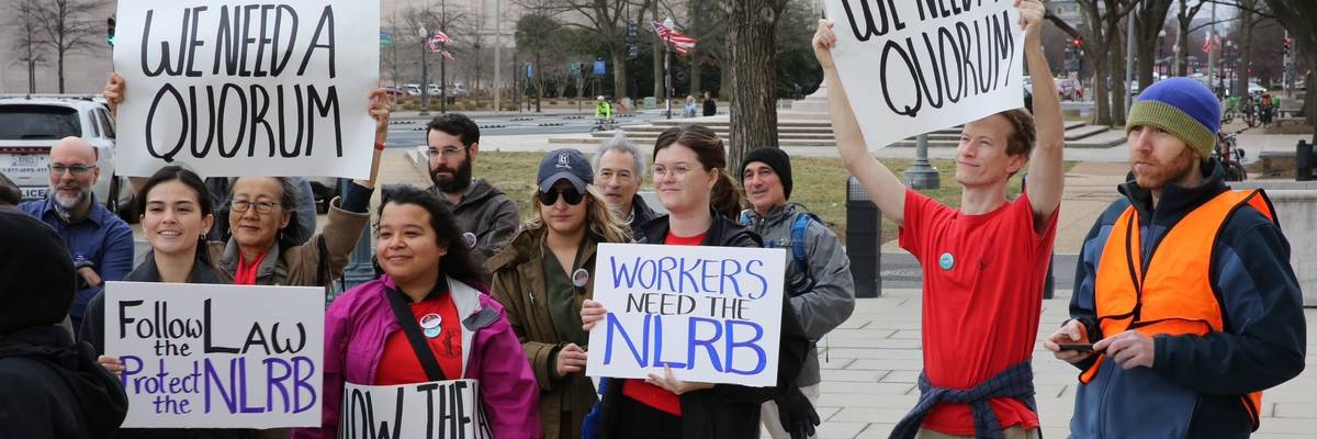 Critics of Trump's decision to fire NLRB Member Gwynne Wilcox gathered outside a court
