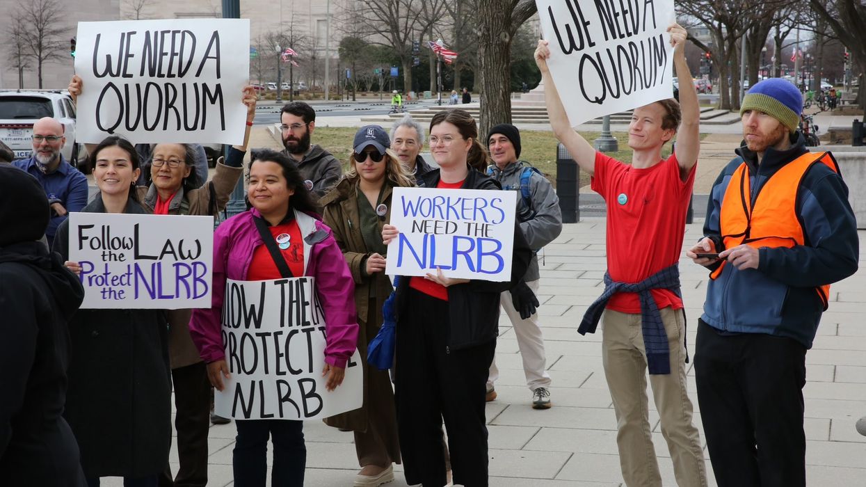 Critics of Trump's decision to fire NLRB Member Gwynne Wilcox gathered outside a court