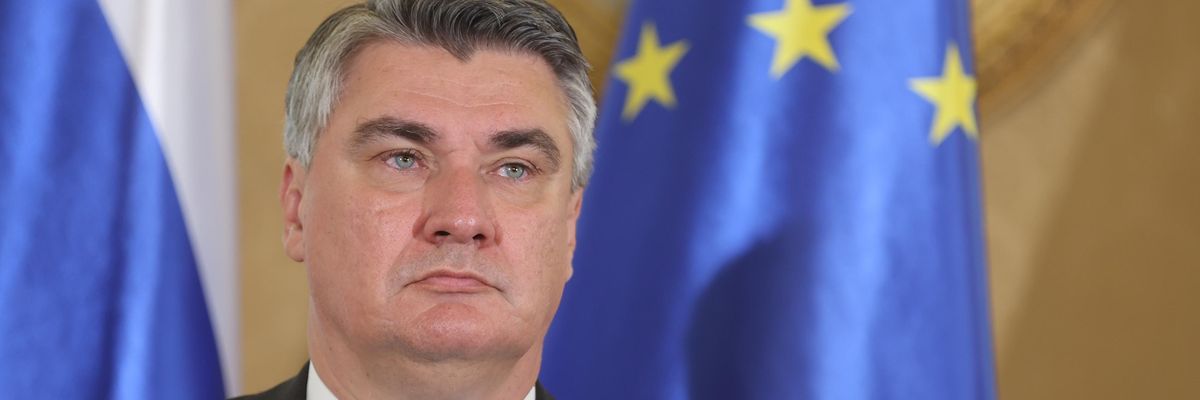 Croatian President Zoran Milanovic holds a press conference