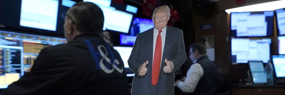 Cutout of Trump on floor of NYSE