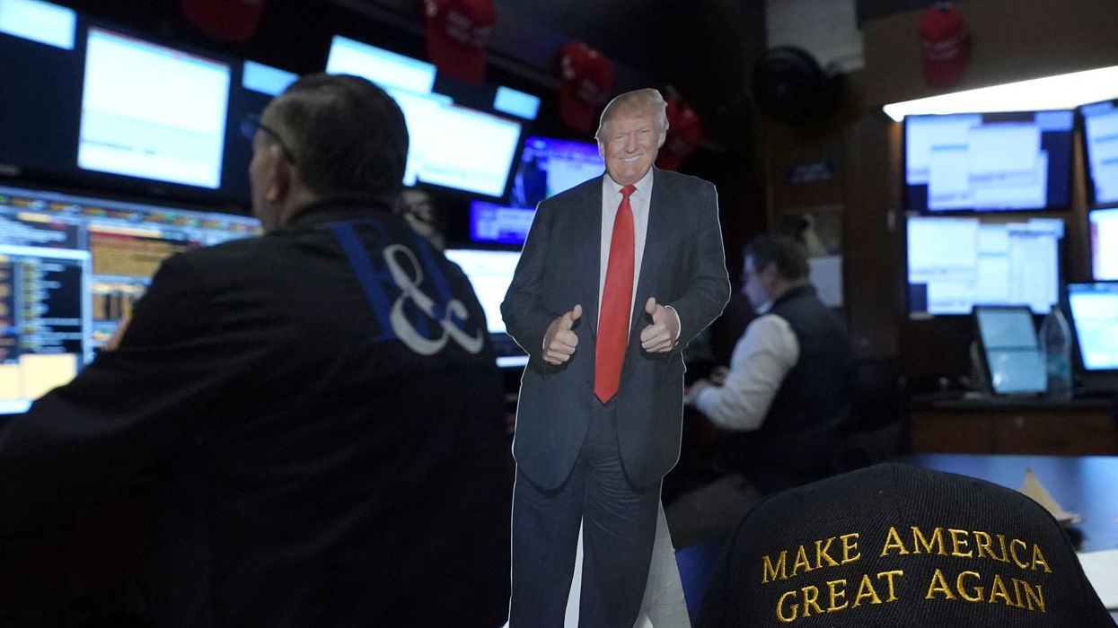 Cutout of Trump on floor of NYSE