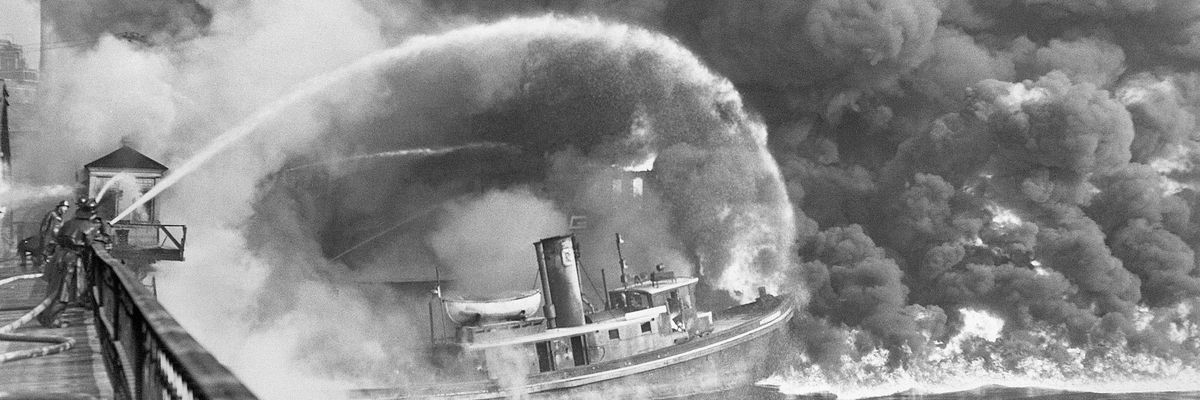 Cuyahoga River on fire in 1952.