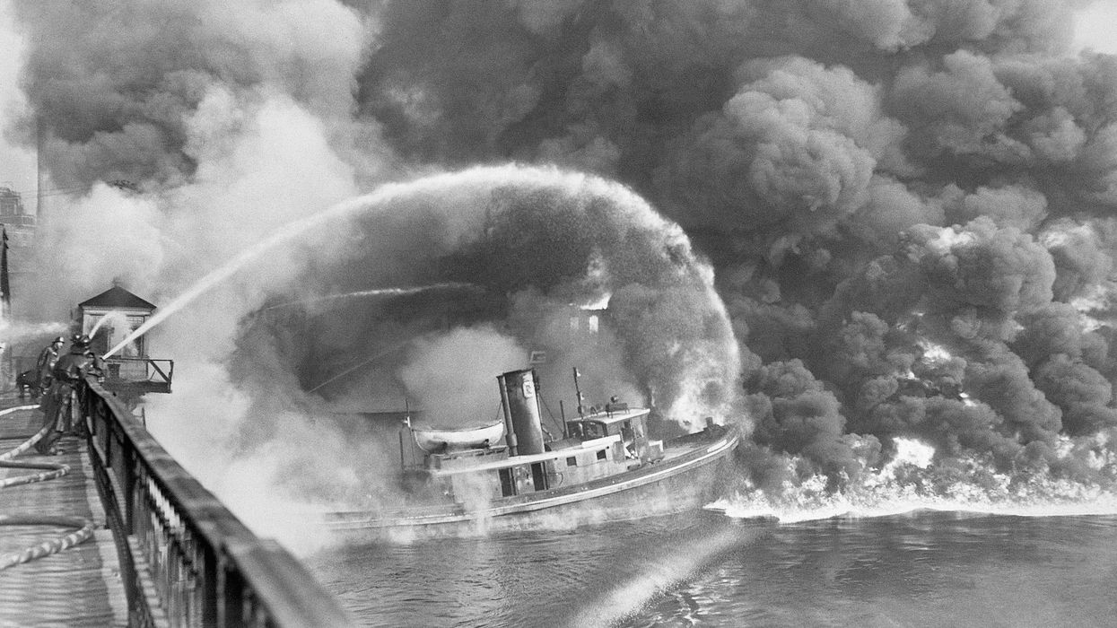 Cuyahoga River on fire in 1952.
