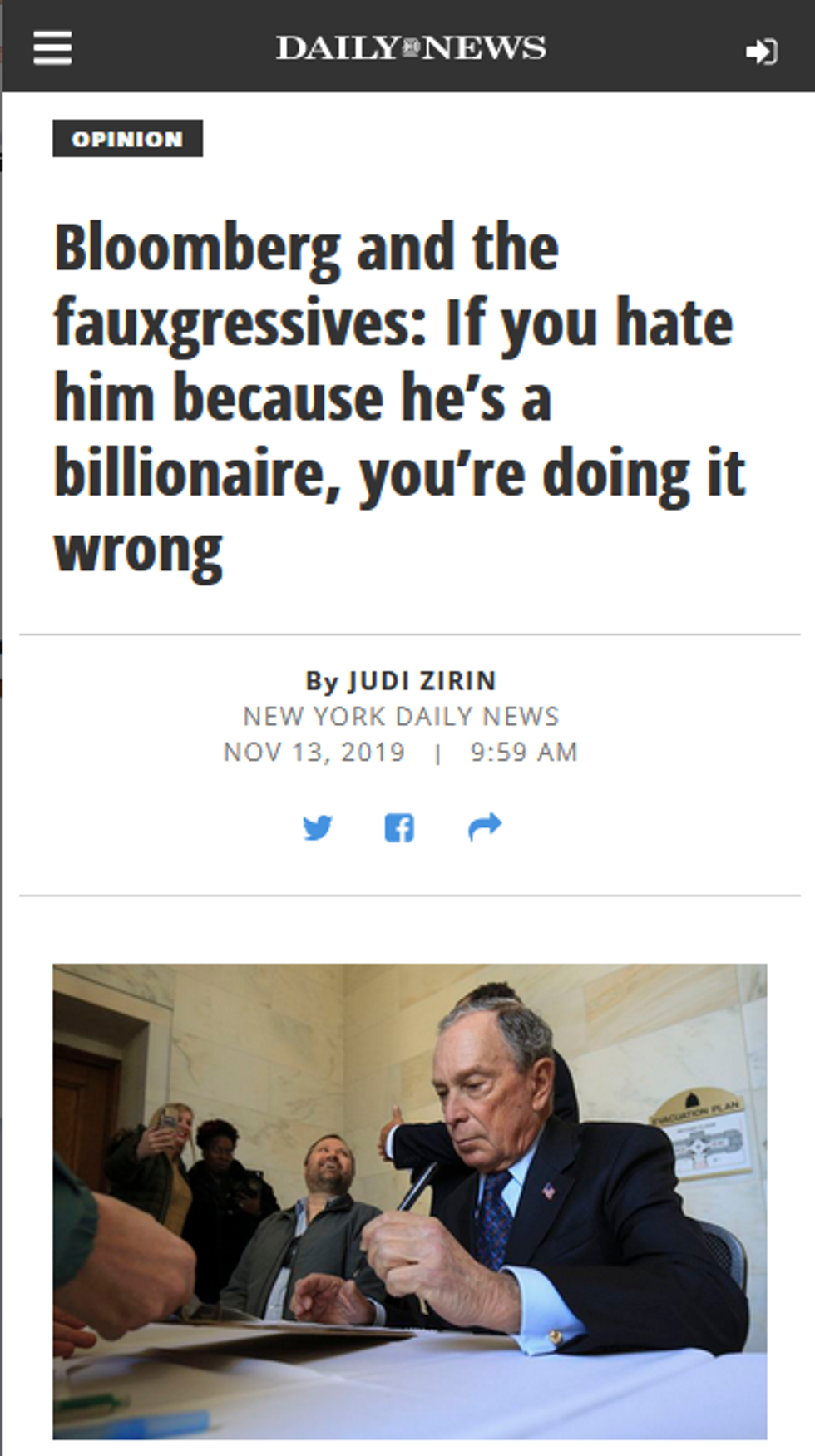 Daily News: Bloomberg and the fauxgressives: If you hate him because he's a billionaire, you're doing it wrong