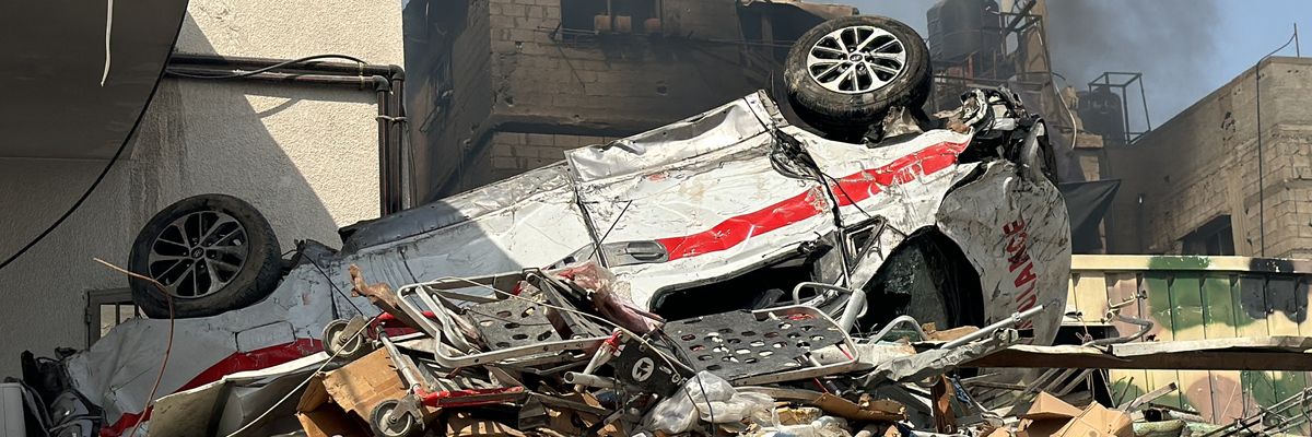 Damaged ambulance in Gaza.