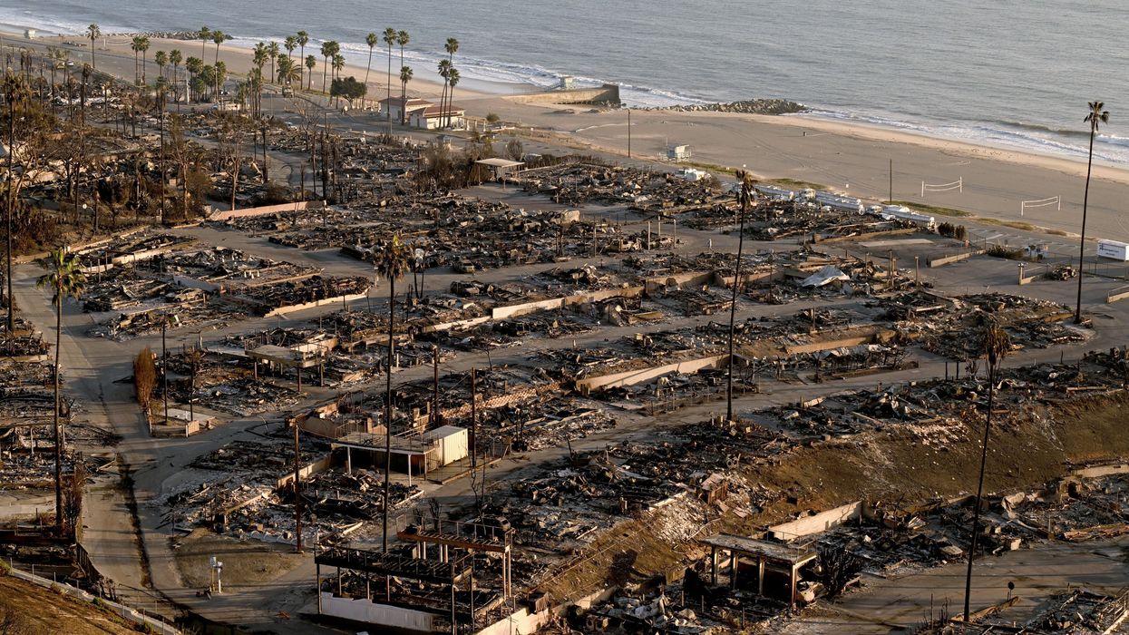 Damaged structures and homes are seen after the Palisades fire in the Pacific Palisades neighborhood