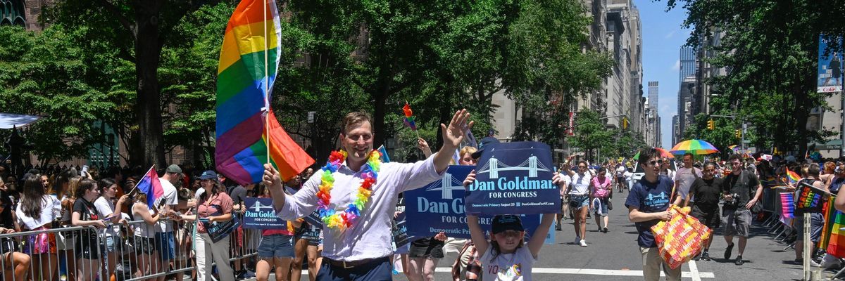 Dan Goldman marches in the NYC pride parade