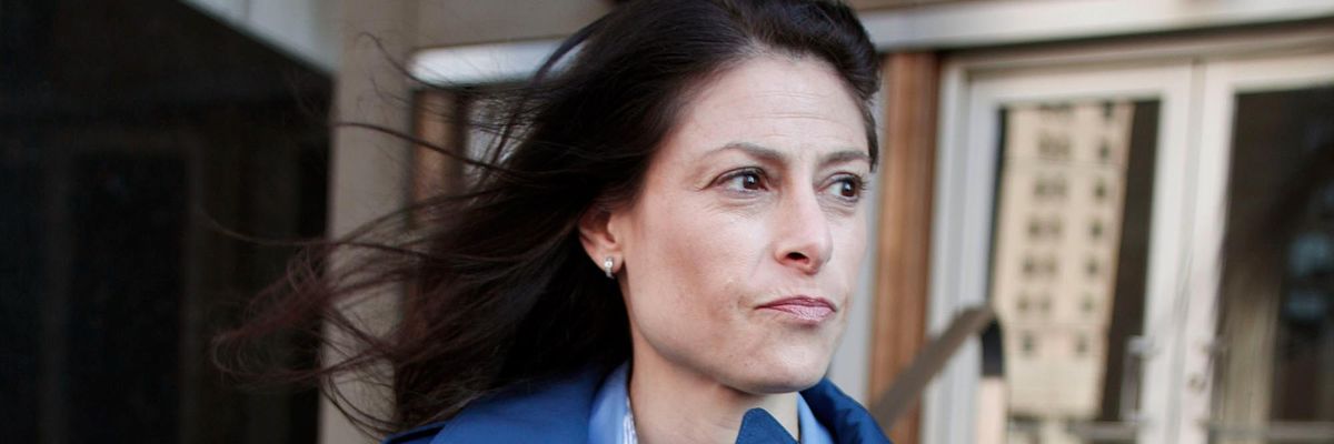 Dana Nessel talks to reporters outside a federal courthouse in Detroit, Michigan on October 16, 2013, five years before she was elected attorney general of the state.