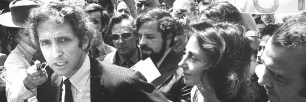 Daniel Ellsberg, facing multiple felony charges for leaking the Pentagon Papers, speaks to reporters in 1971