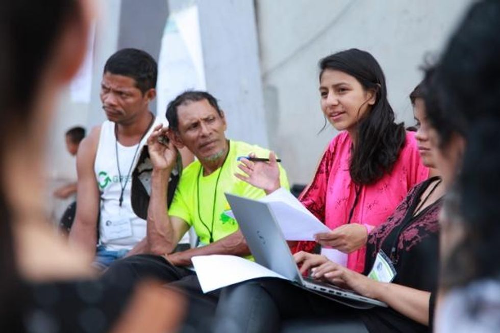 Daughter of Berta Caceres, Laura Zuniga Caceres, leads a focus group on territorial defense at the