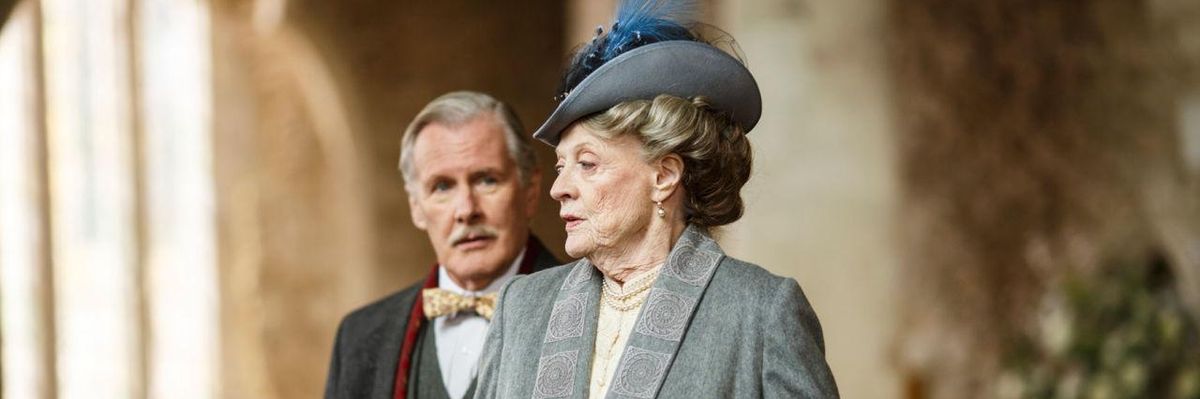David Robb as Dr Clarkson and Maggie Smith as Violet, Dowager Countess of Grantham in the PBS series Downton Abbey.