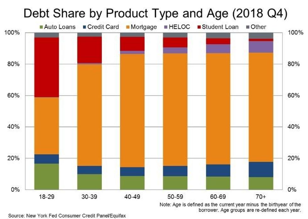 Debt share by product type and age
