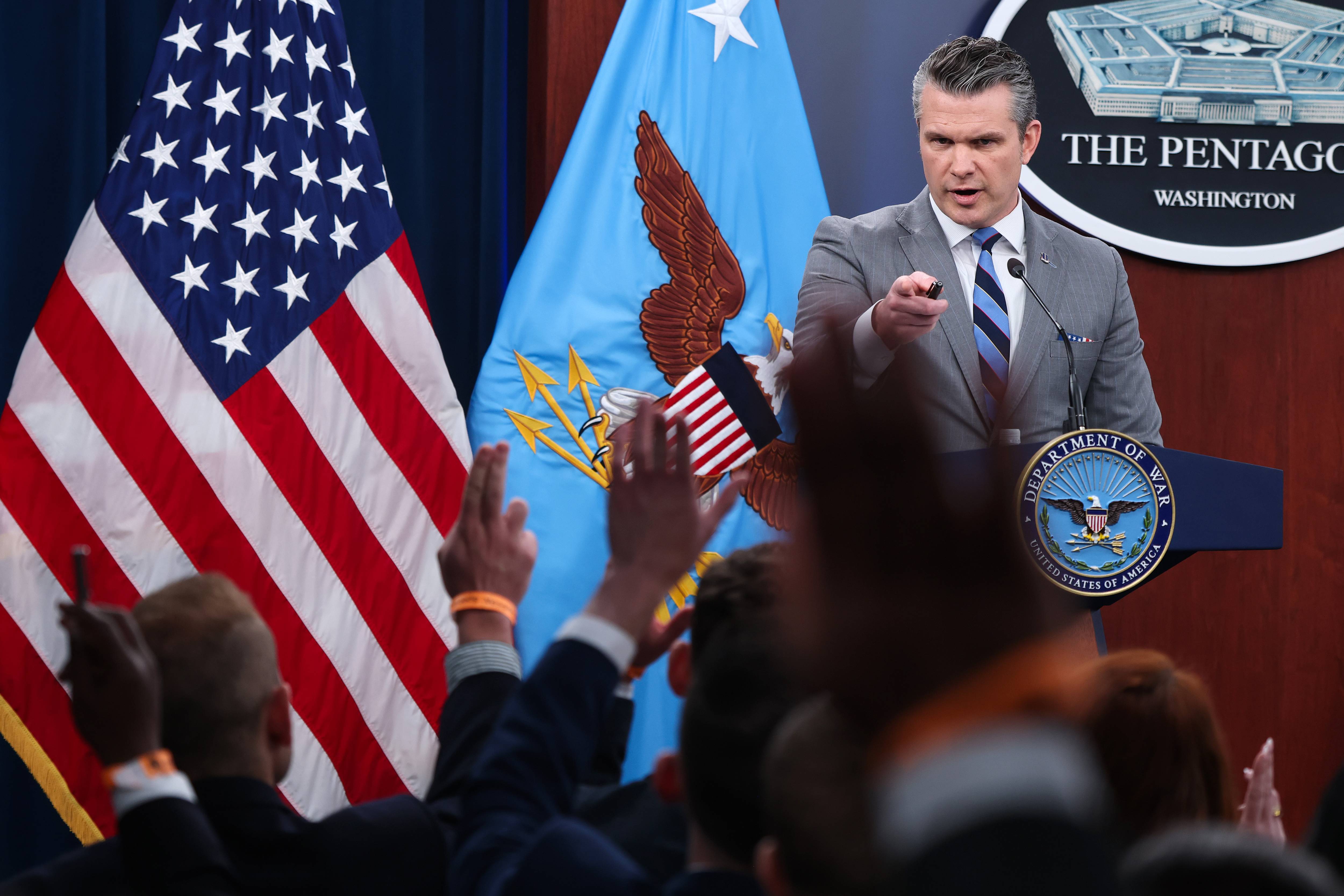 Defense Secretary Hegseth And Joint Chiefs Chairman Caine Hold Pentagon Press Briefing