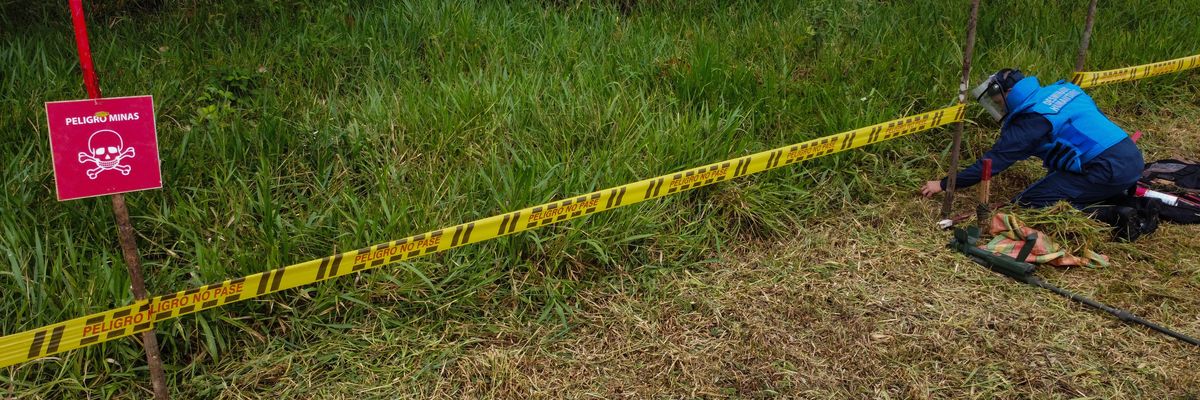 Demining engineers search for and remove unexploded ordnance from Caqueta, Colombia on March 2, 2023.