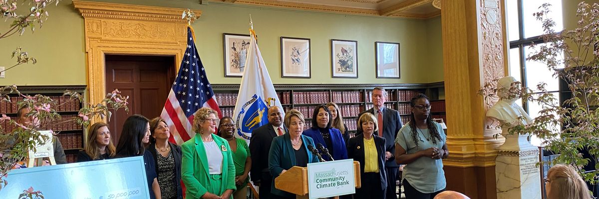 Democratic Gov. Maura Healey announced the Massachusetts Community Climate Bank on June 13, 2023.