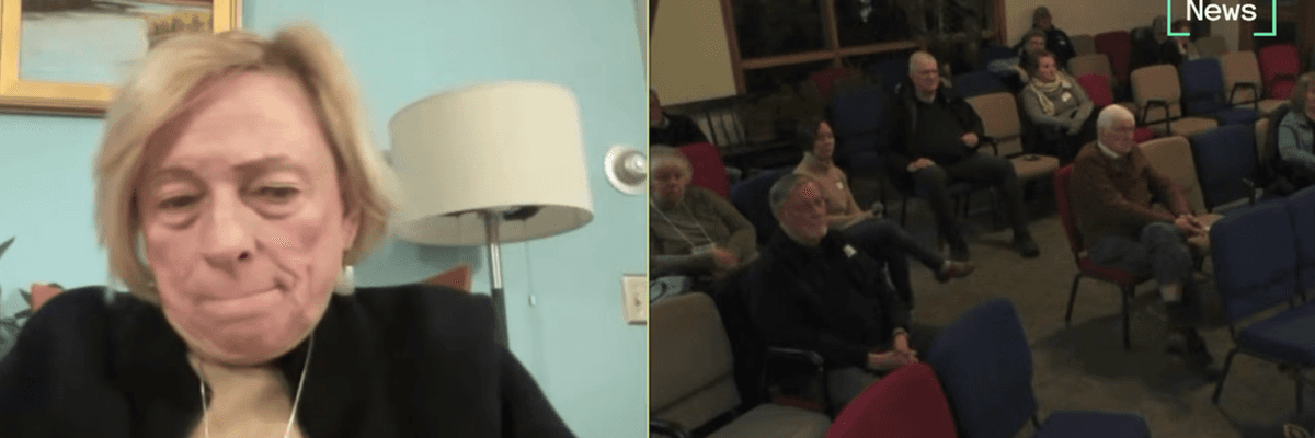Democratic Maine Gov. Janet Mills addresses a meeting of the Hancock County Democrats