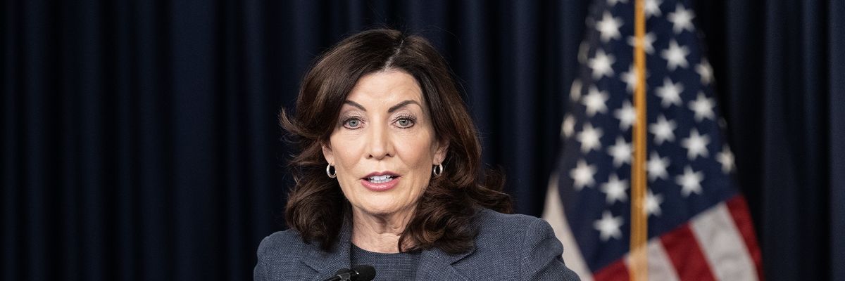 Democratic New York Gov. Kathy Hochul speaks at a press briefing in New York City on March 13, 2023.
