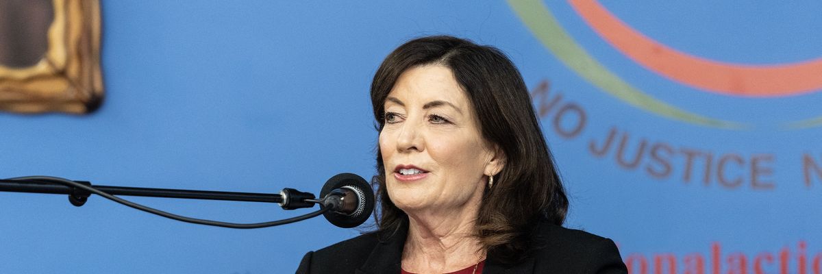 Democratic New York Gov. Kathy Hochul speaks on January 16, 2023, Martin Luther King Jr. Day, at the National Action Network House of Justice Headquarters in New York City. ​