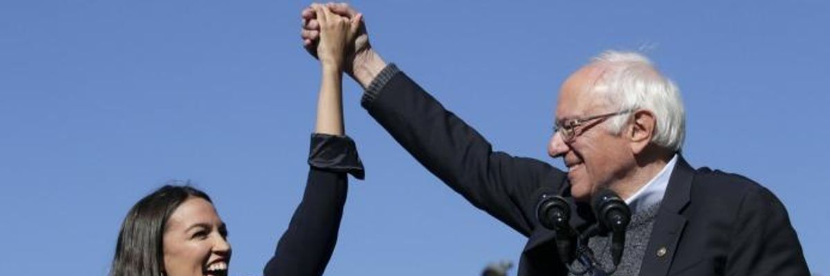 Alexandria Ocasio-Cortez Backs Bernie Sanders at Packed NYC Rally