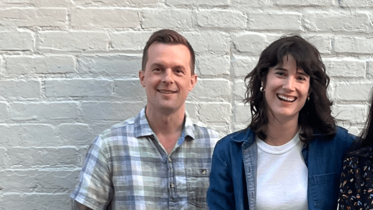 Democratic Reps. Jared Golden of Maine and Marie Gluesenkamp Perez of Washington pose for a photo