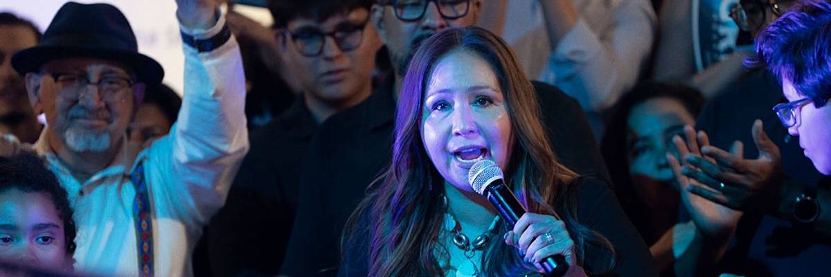Democratic U.S. congressional candidate Adelita Grijalva speaks at a primary election night party