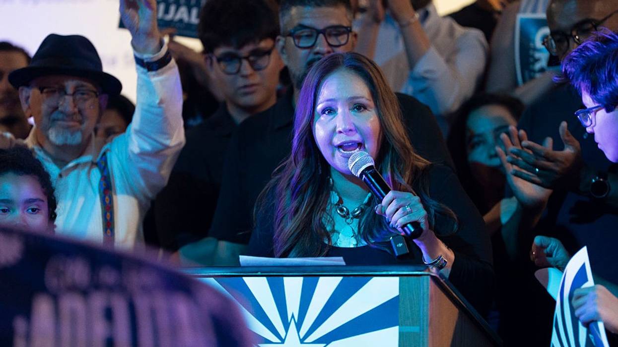 Democratic U.S. congressional candidate Adelita Grijalva speaks at a primary election night party