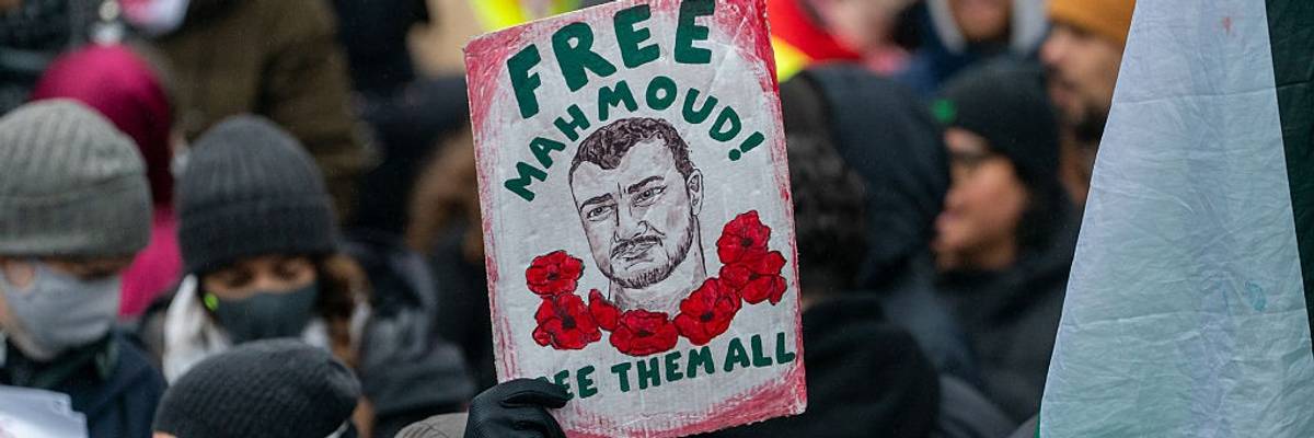Demonstration Held In Times Square In Support Of Detained Columbia University Graduate Student Mahmoud Khalil