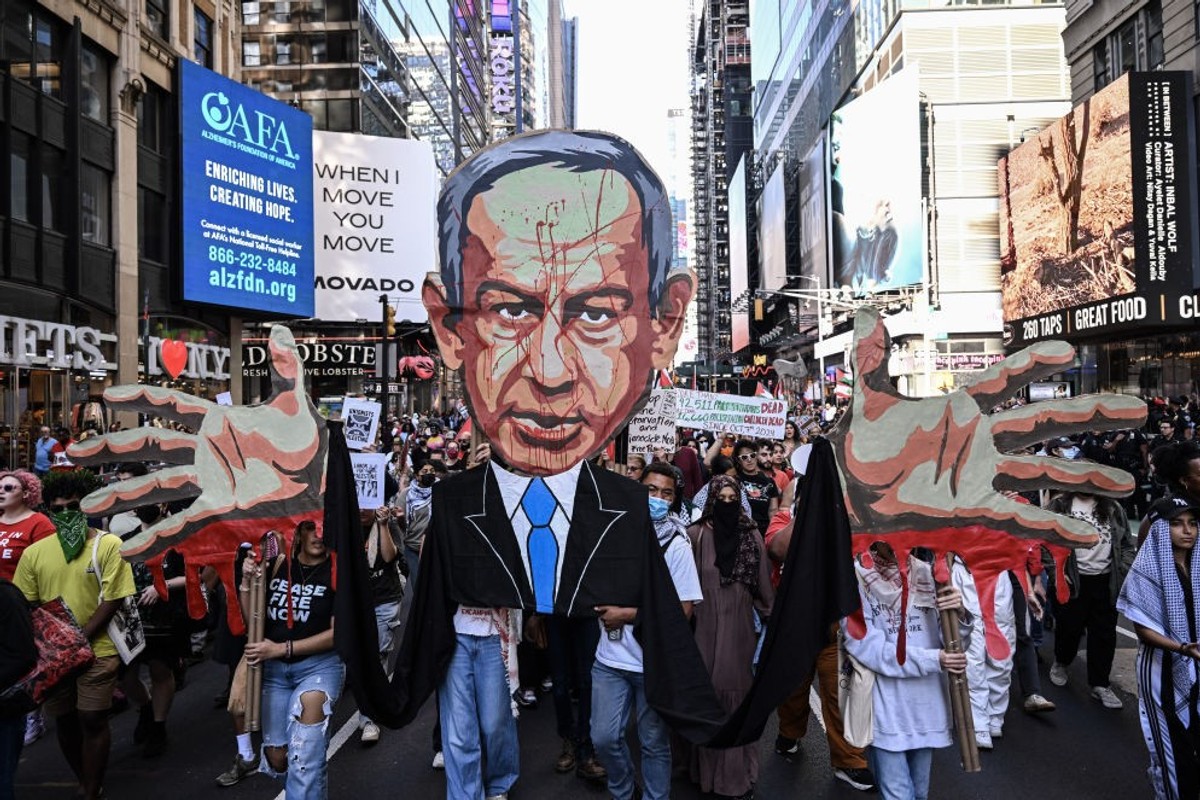Demonstration in New York marking one year of Israel's attacks on Gaza