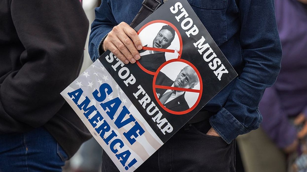 Demonstrators continue weekly protest rallies against U.S. President Donald Trump and his adviser, Tesla CEO Elon Musk, outside of a Tesla dealership