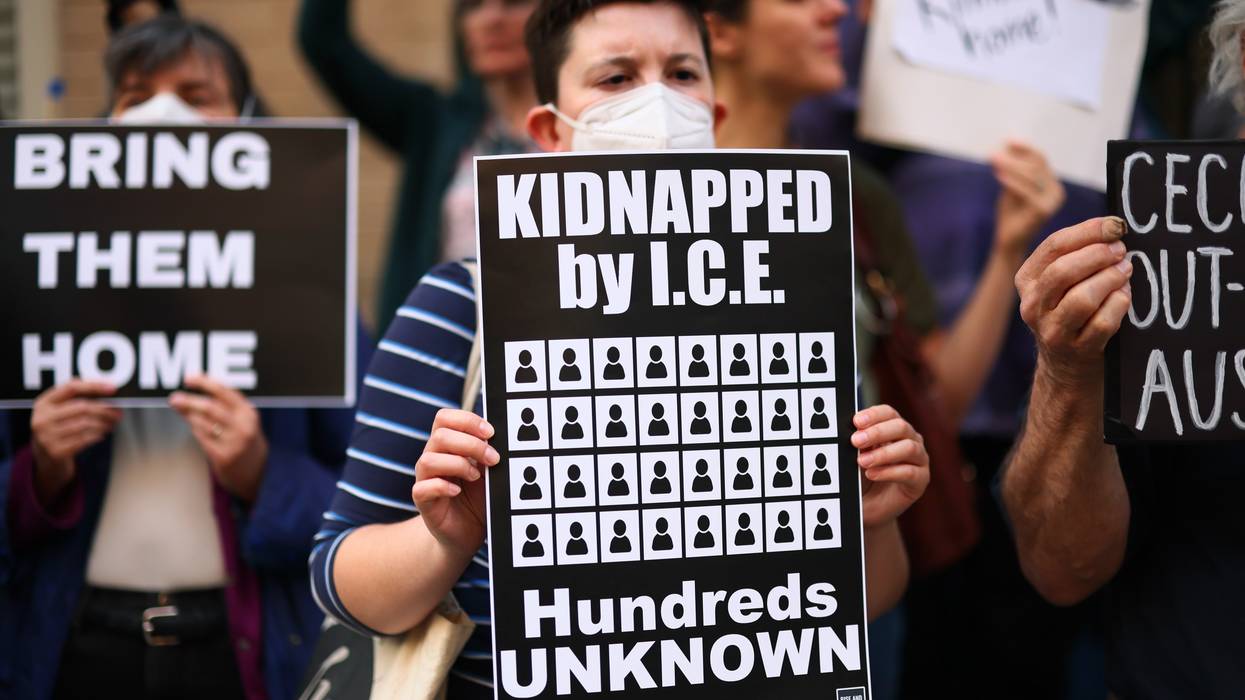 Demonstrators gather to protest against the deportation of immigrants to El Salvador