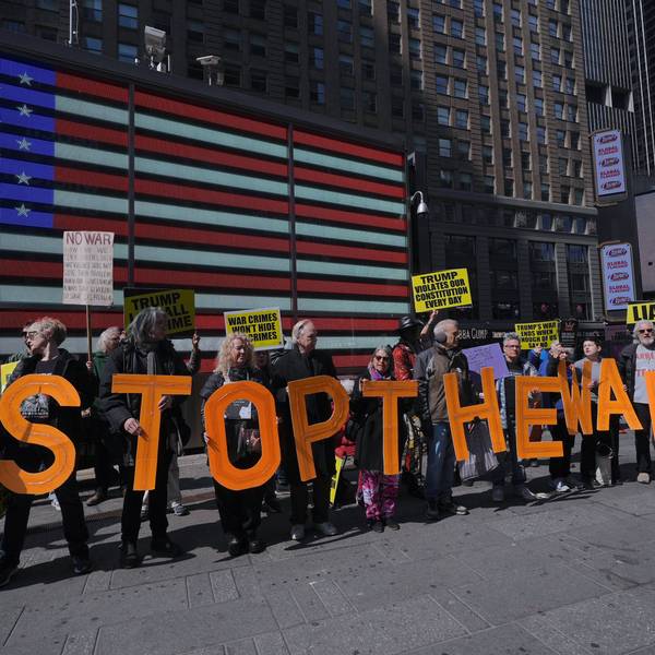 Demonstrators hold a protest against war with Iran in New York
