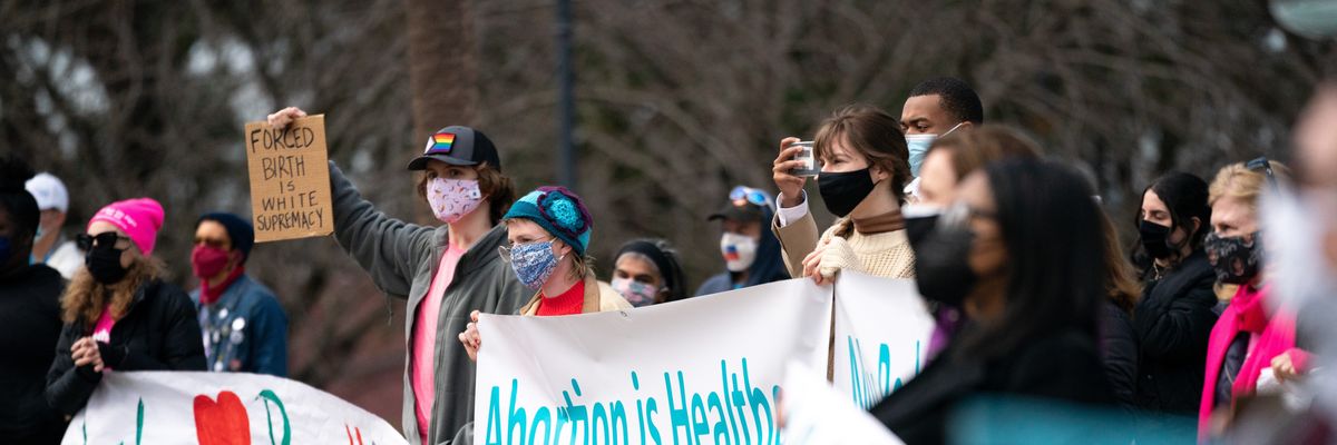 Demonstrators in Columbia, South Carolina rally for abortion rights
