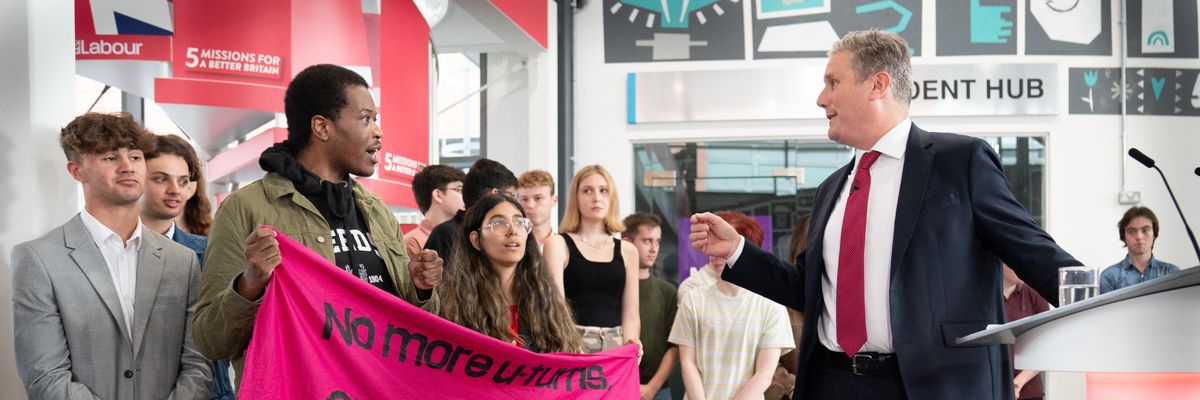 Demonstrators interrupt U.K. Labour Party leader Sir Keir Starmer