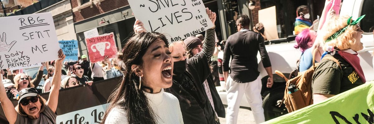 Demonstrators march for abortion rights in Detroit, Michigan.