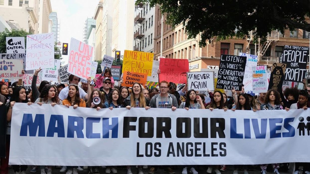 Demonstrators participate in the March for Our Lives Los Angeles rally on March 24, 2018.