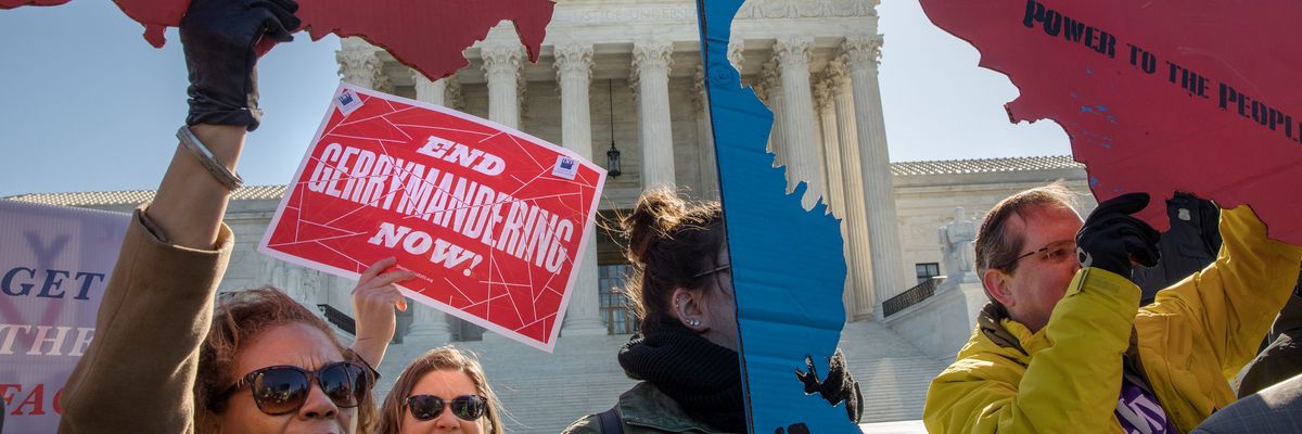 Demonstrators protest against gerrymandering