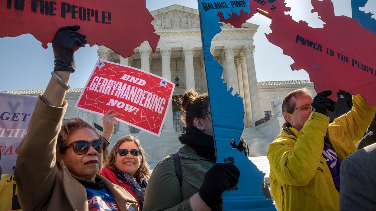 Demonstrators protest against gerrymandering