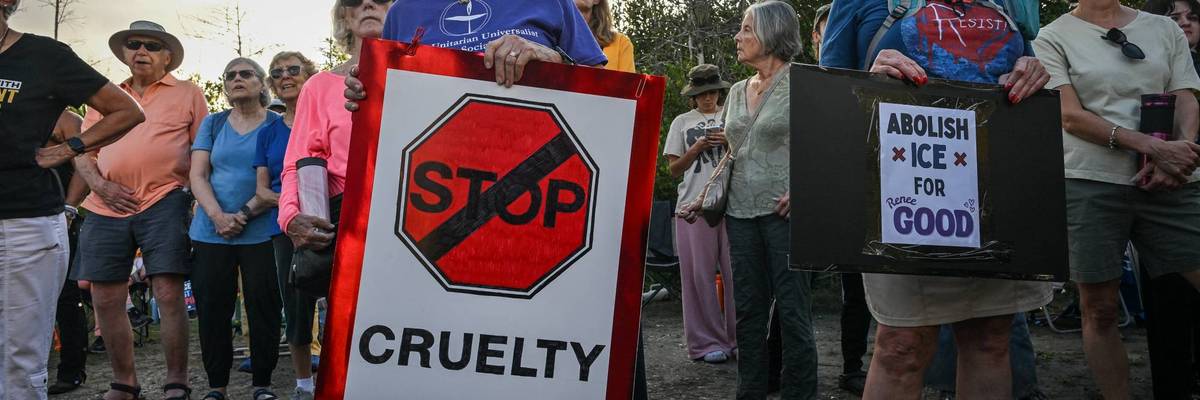 Demonstrators protest against Immigration and Customs Enforcement (ICE)