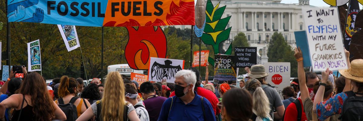 Demonstrators protest fossil fuels in Washington, D.C.