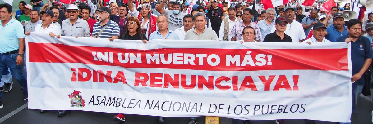 Demonstrators protest in Lima, Peru.