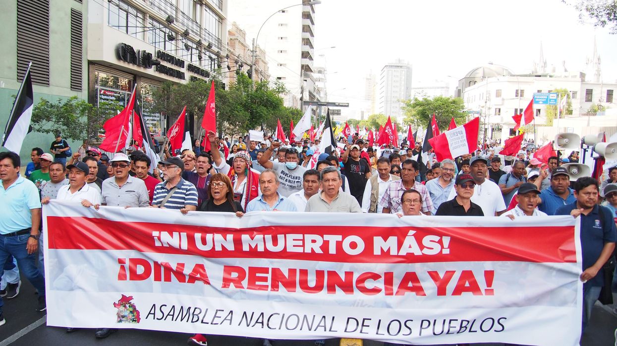 Demonstrators protest in Lima, Peru.