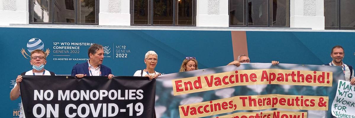 Demonstrators protest outside WTO headquarters