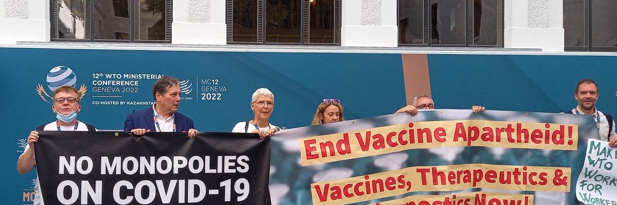 Demonstrators protest outside WTO headquarters