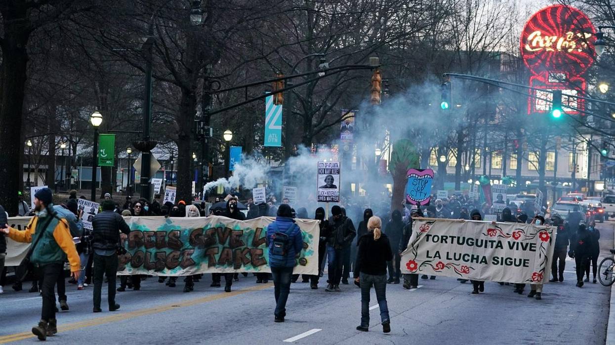 Demonstrators protest the death of environmental activist Tortuguita