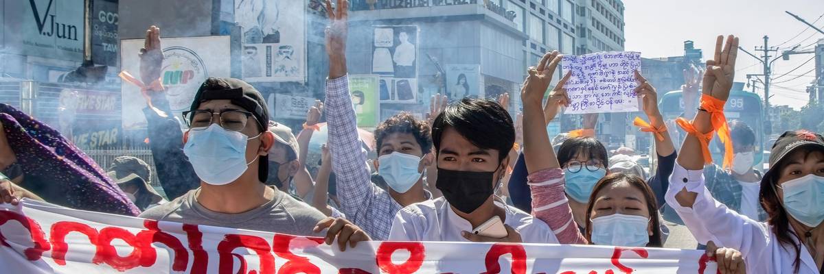 Demonstrators protest the military coup in Myanmar