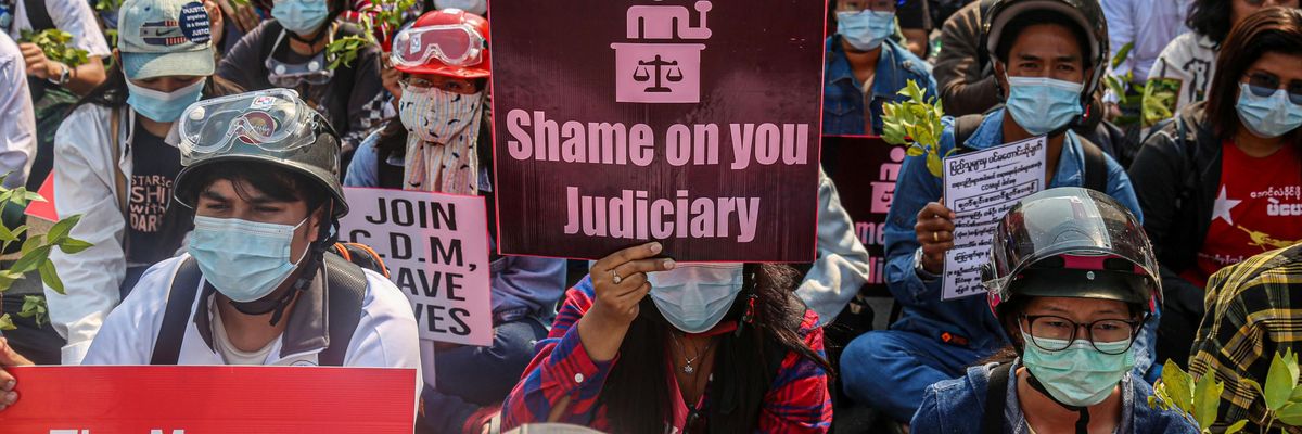 Demonstrators protest the military coup in Myanmar