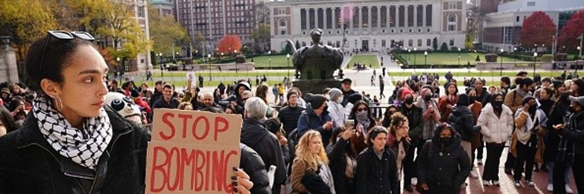Demonstrators rally at Columbia University