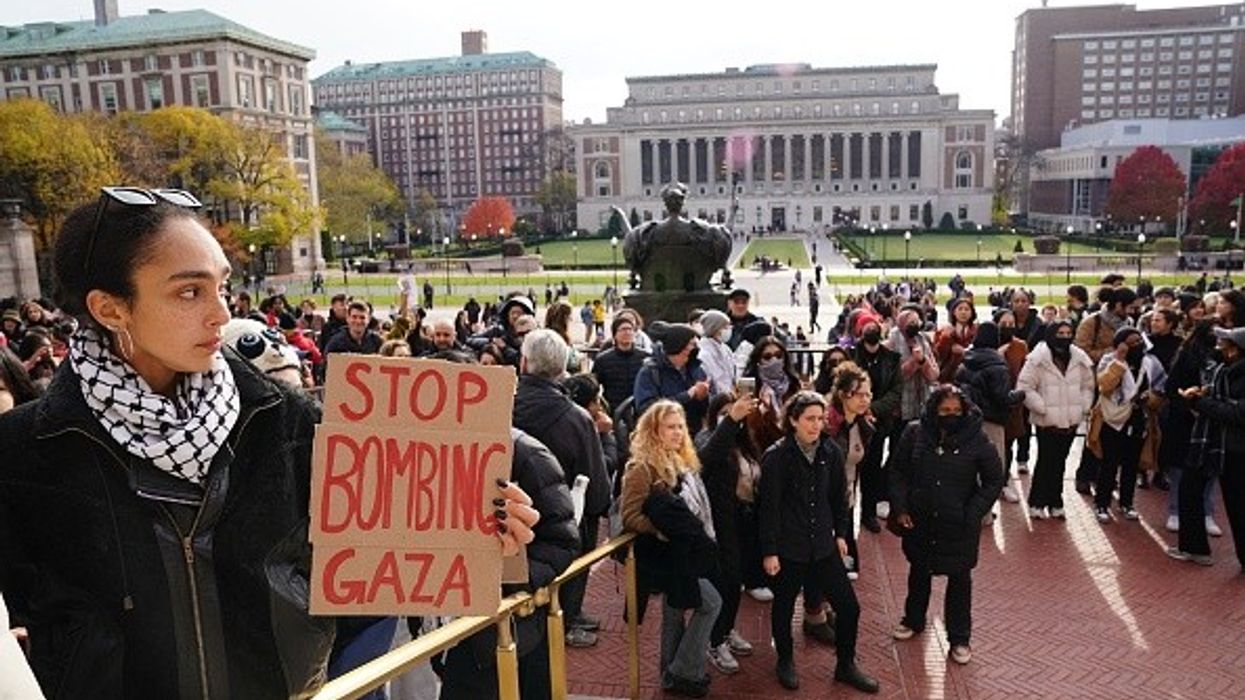 Demonstrators rally at Columbia University